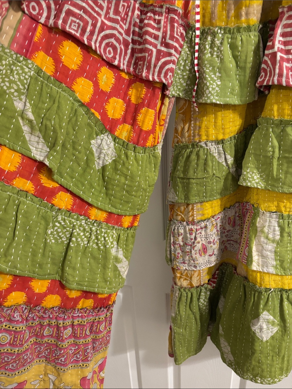 Bohemian Tiered Patchwork Maxi Pants in Green & Yellow - Picture 4 of 6